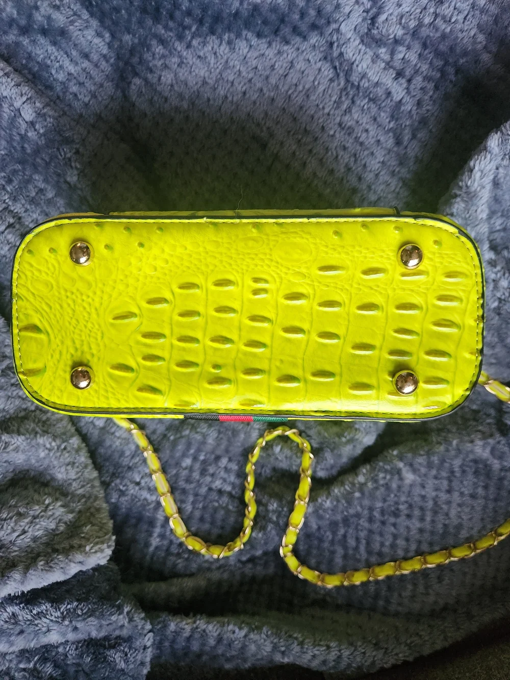 Ostrich Croc Queen Bee Stripe Boxy Crossbody Bag Satchel Neon Green Y2K